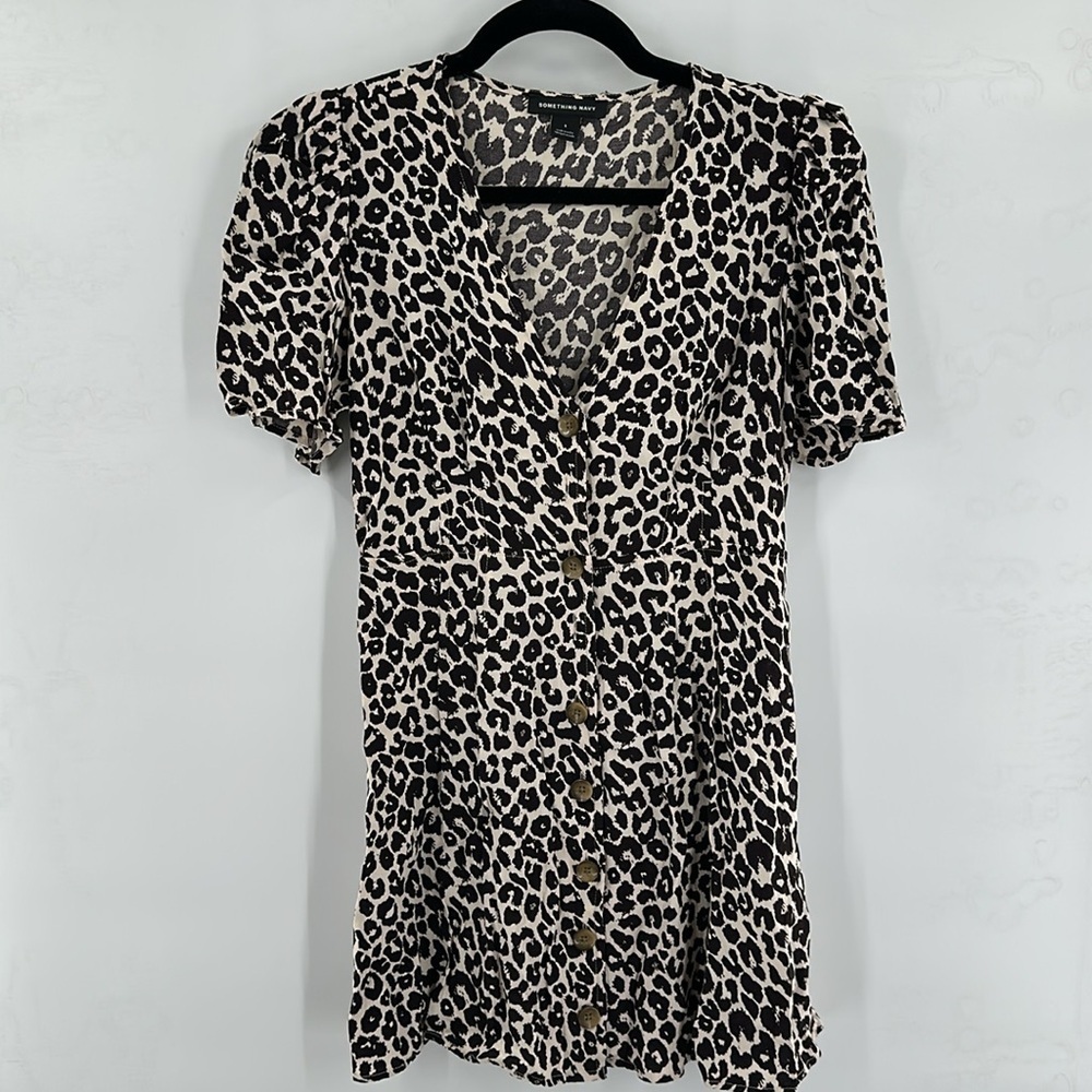 Something Navy Leopard Mini Dress Button Down Sho… - image 3